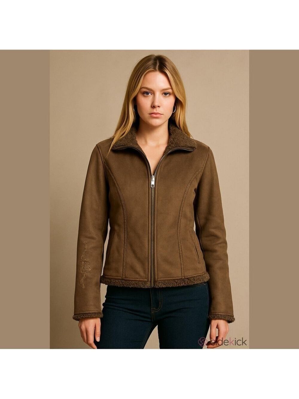 L.L. Bean Tan Faux Shearling Jacket Y2K Sherpa Lined Size Medium
